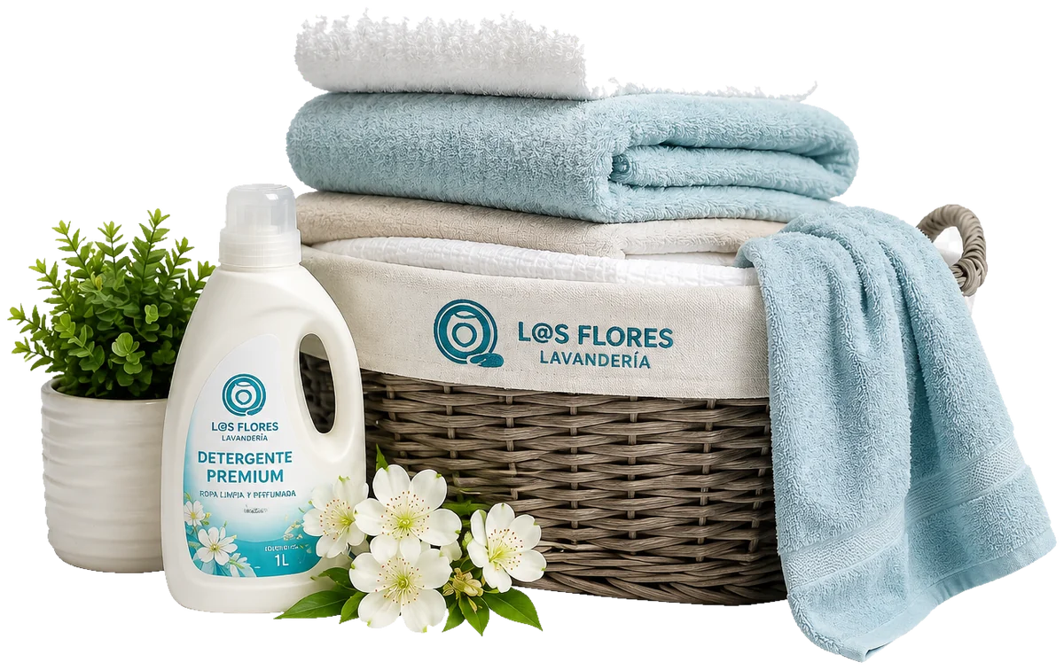 Canasta con toallas limpias y detergente premium de la marca L@S FLORES